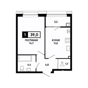 1-к квартира, вторичка, 39м2, 2/20 этаж