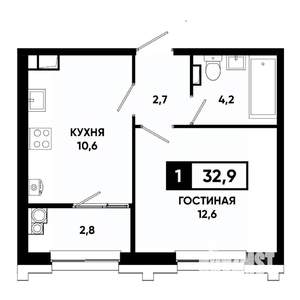 1-к квартира, строящийся дом, 33м2, 10/21 этаж