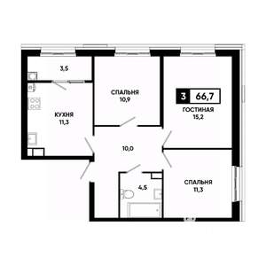 3-к квартира, вторичка, 67м2, 10/18 этаж