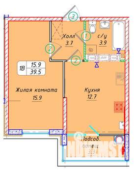 1-к квартира, вторичка, 40м2, 15/22 этаж