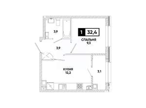 1-к квартира, вторичка, 32м2, 4/12 этаж