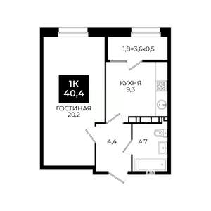 1-к квартира, вторичка, 40м2, 22/24 этаж