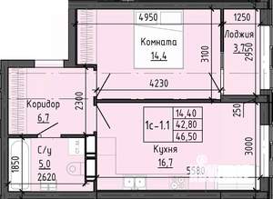1-к квартира, вторичка, 46м2, 9/25 этаж