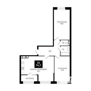 1-к квартира, вторичка, 75м2, 14/24 этаж