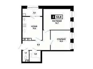 2-к квартира, вторичка, 54м2, 12/24 этаж