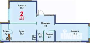 2-к квартира, строящийся дом, 68м2, 16/16 этаж