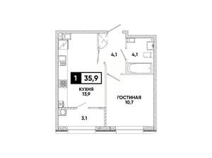 1-к квартира, вторичка, 36м2, 11/16 этаж