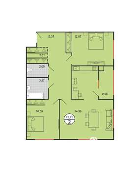 2-к квартира, строящийся дом, 71м2, 1/5 этаж