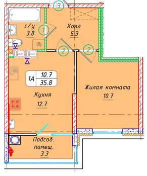1-к квартира, вторичка, 36м2, 5/21 этаж