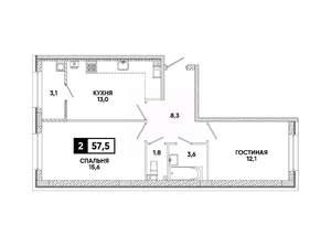 2-к квартира, вторичка, 58м2, 8/8 этаж