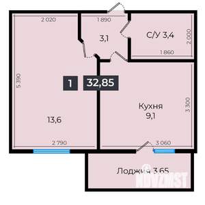 1-к квартира, вторичка, 33м2, 12/16 этаж