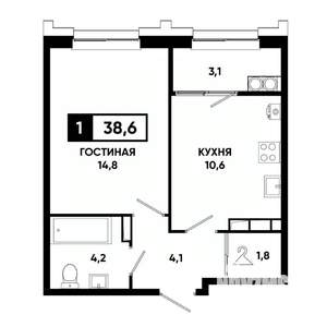 1-к квартира, вторичка, 39м2, 19/21 этаж
