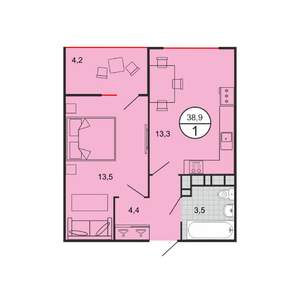 1-к квартира, строящийся дом, 39м2, 19/19 этаж