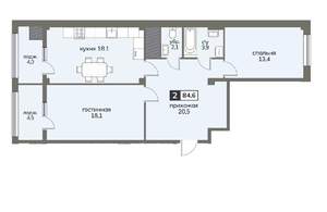 2-к квартира, строящийся дом, 85м2, 9/12 этаж