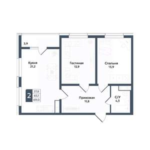 2-к квартира, вторичка, 69м2, 9/20 этаж