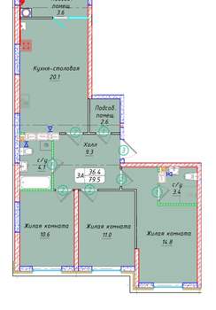 Студия квартира, вторичка, 80м2, 11/21 этаж
