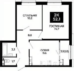 2-к квартира, вторичка, 52м2, 18/24 этаж