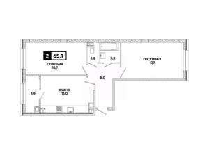 2-к квартира, вторичка, 65м2, 9/16 этаж