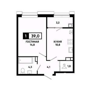 1-к квартира, вторичка, 39м2, 9/20 этаж