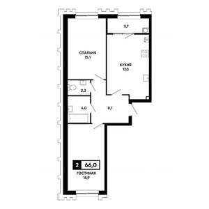 2-к квартира, вторичка, 66м2, 2/21 этаж