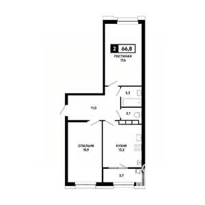 2-к квартира, вторичка, 67м2, 12/20 этаж