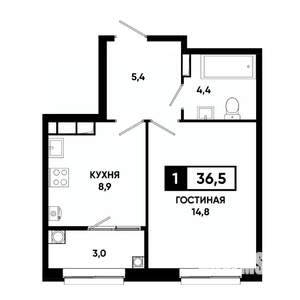 1-к квартира, вторичка, 37м2, 12/19 этаж
