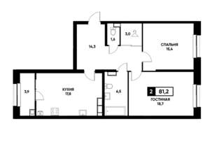 2-к квартира, вторичка, 81м2, 12/22 этаж