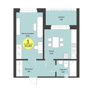 1-к квартира, строящийся дом, 44м2, 4/12 этаж