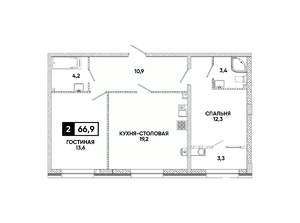 1-к квартира, вторичка, 67м2, 2/16 этаж