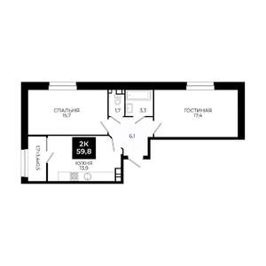 2-к квартира, вторичка, 60м2, 4/24 этаж