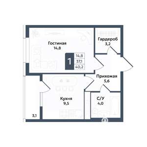 1-к квартира, вторичка, 40м2, 12/20 этаж