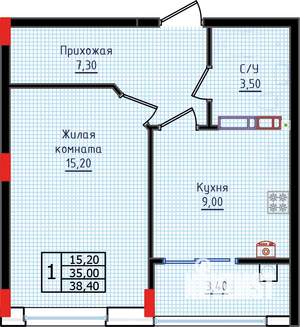 1-к квартира, строящийся дом, 38м2, 6/10 этаж