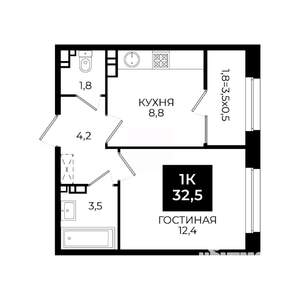 1-к квартира, вторичка, 33м2, 9/24 этаж