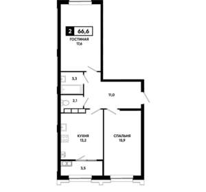 2-к квартира, строящийся дом, 67м2, 14/21 этаж