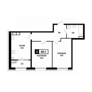 2-к квартира, вторичка, 60м2, 15/16 этаж