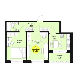 2-к квартира, строящийся дом, 67м2, 1/12 этаж