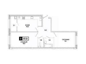 2-к квартира, вторичка, 58м2, 11/12 этаж