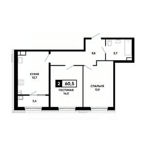 2-к квартира, вторичка, 61м2, 9/18 этаж