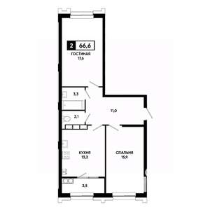 2-к квартира, вторичка, 67м2, 17/21 этаж