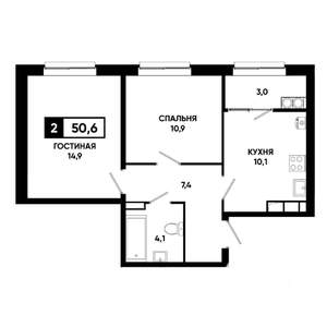 2-к квартира, вторичка, 51м2, 19/19 этаж