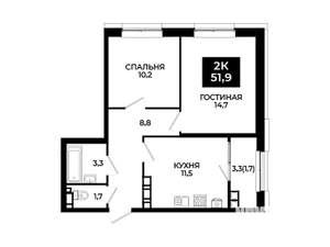 2-к квартира, вторичка, 52м2, 20/24 этаж