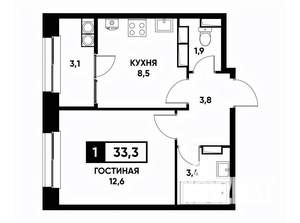 1-к квартира, вторичка, 33м2, 20/20 этаж