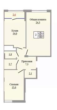 2-к квартира, вторичка, 69м2, 9/9 этаж