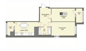 2-к квартира, вторичка, 71м2, 11/12 этаж