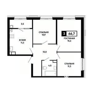 3-к квартира, вторичка, 67м2, 5/18 этаж