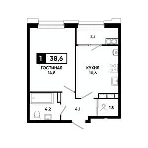 1-к квартира, вторичка, 39м2, 14/20 этаж