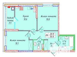 2-к квартира, вторичка, 50м2, 9/22 этаж