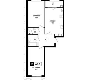 2-к квартира, вторичка, 66м2, 4/21 этаж