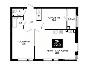 1-к квартира, вторичка, 72м2, 2/24 этаж