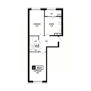 2-к квартира, вторичка, 62м2, 15/16 этаж